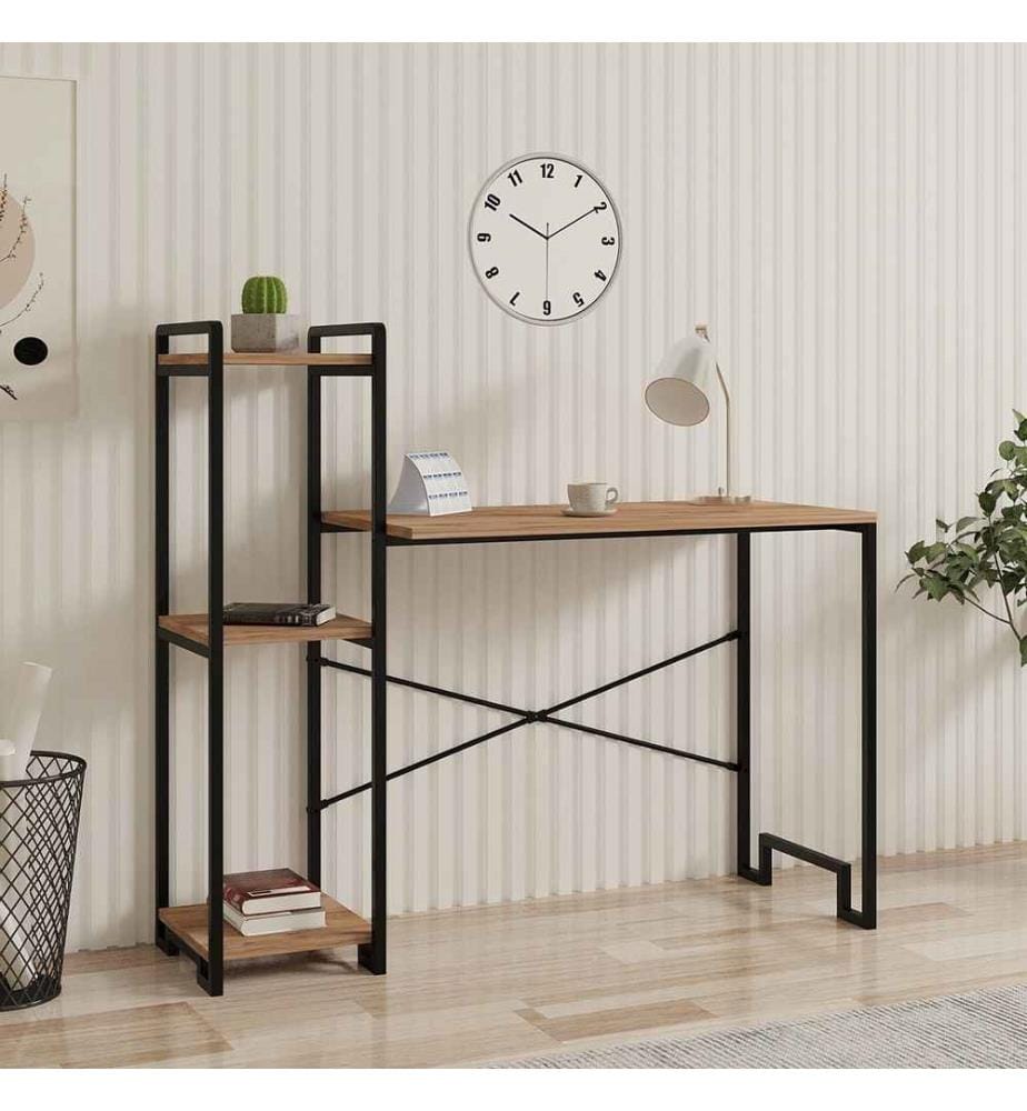 Scrivania, pino atlantico, nero, 100% particelle rivestite di melamina, telaio: 100% metallo