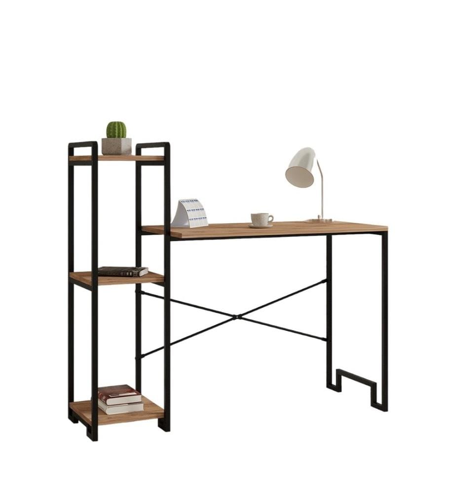 Scrivania, pino atlantico, nero, 100% particelle rivestite di melamina, telaio: 100% metallo