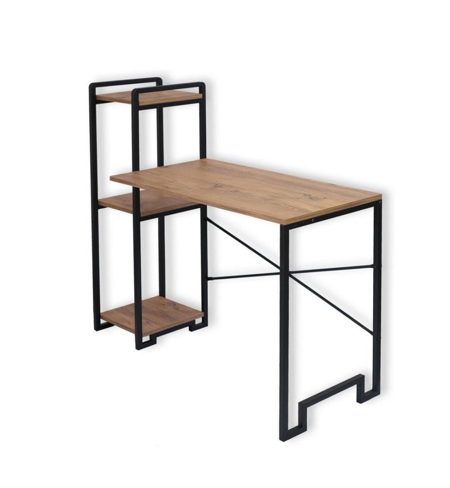 Scrivania, pino atlantico, nero, 100% particelle rivestite di melamina, telaio: 100% metallo