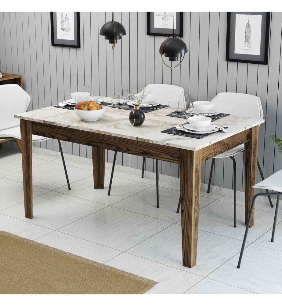 Tavolo da pranzo, bianco noce, pannello di particelle rivestito di melamina