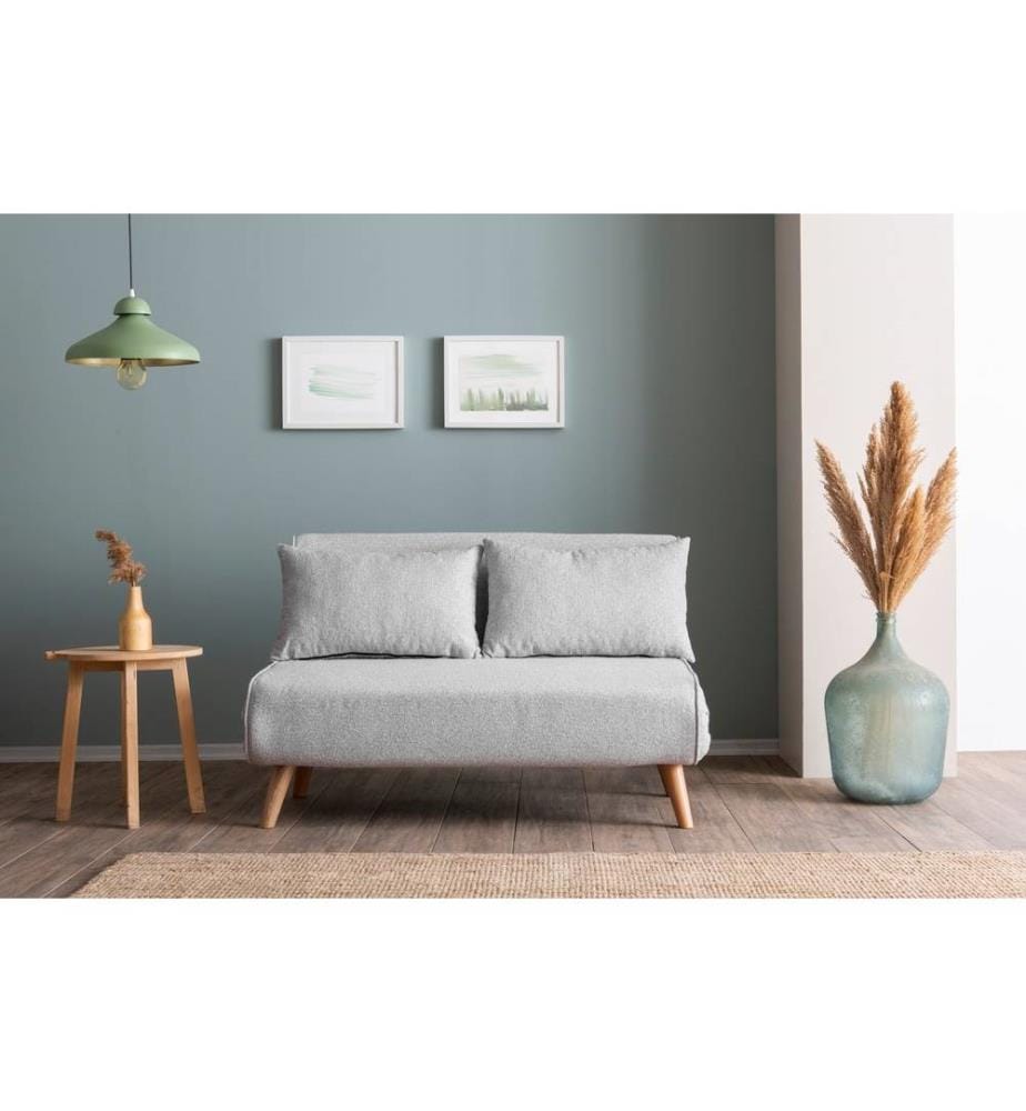Divano letto a 2 posti, Grigio, Struttura: 100% Metallo , Tessuto: Tessuto Teddy