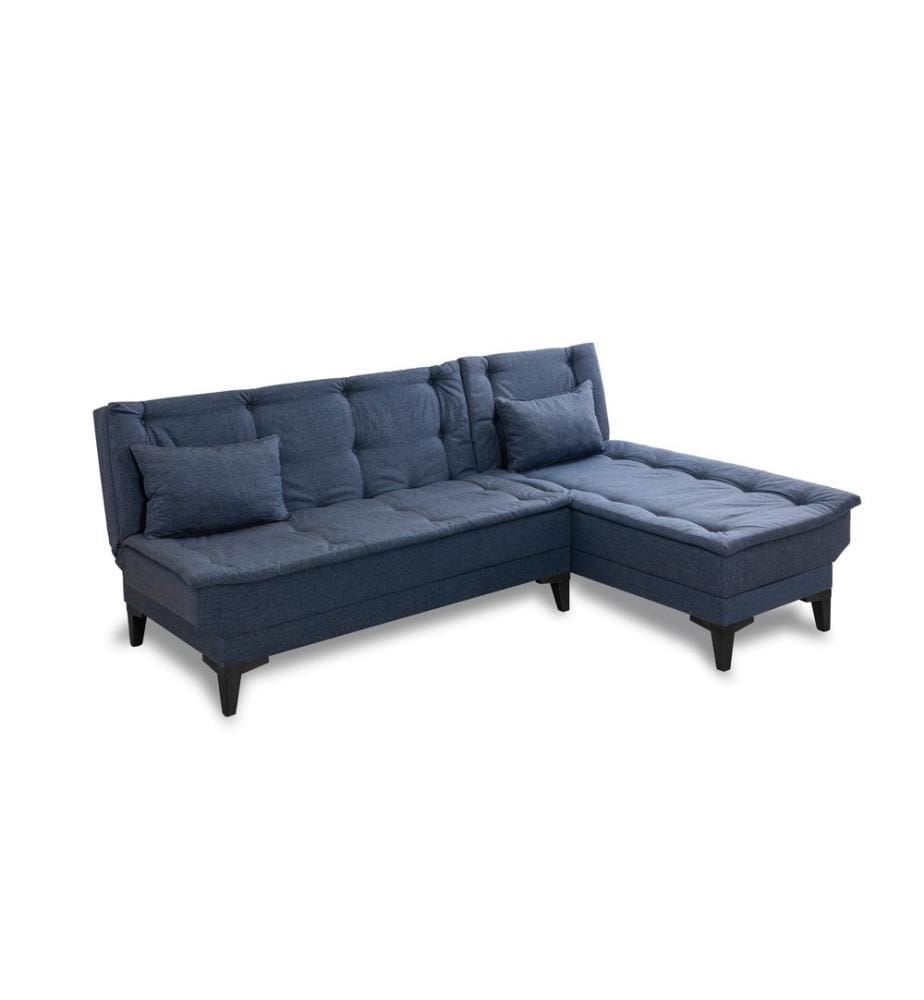 Divano-letto angolare, blu navy, struttura in carpino, tessuto in poliestere