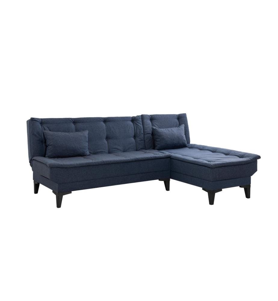 Divano-letto angolare, blu navy, struttura in carpino, tessuto in poliestere