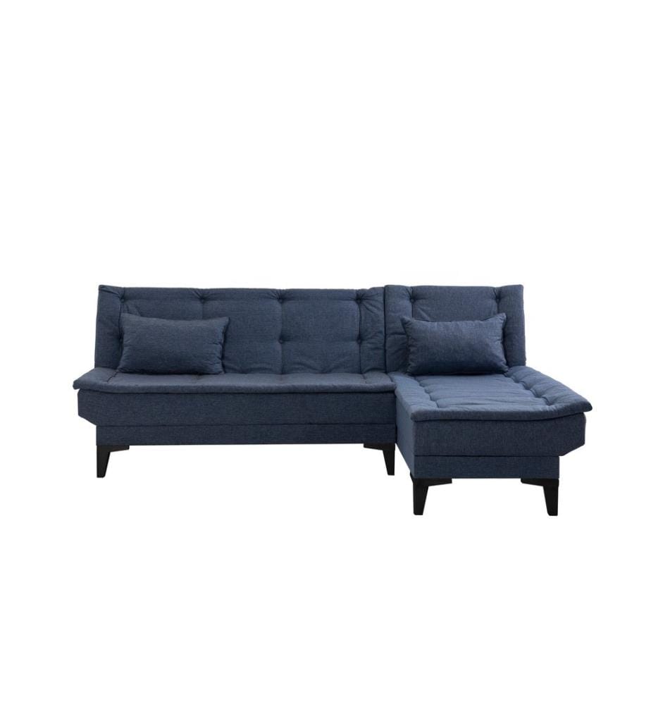 Divano-letto angolare, blu navy, struttura in carpino, tessuto in poliestere