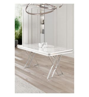 Esstisch, weisser Marmor, Chrom, 100 % lackierte Platte