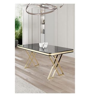 Esstisch, schwarzer Marmor, Gold, 100 % lackierte Platte