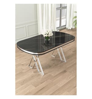 Esstisch, schwarzer Marmor, Chrom, 100 % lackierte Paneele