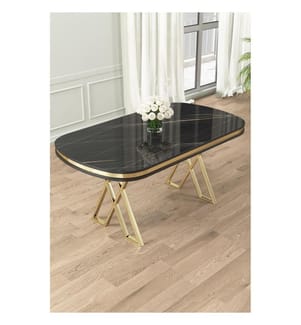 Esstisch, schwarzer Marmor, Gold, 100 % lackierte Platte