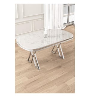 Esstisch, weisser Marmor, Chrom, 100 % lackierte Platte