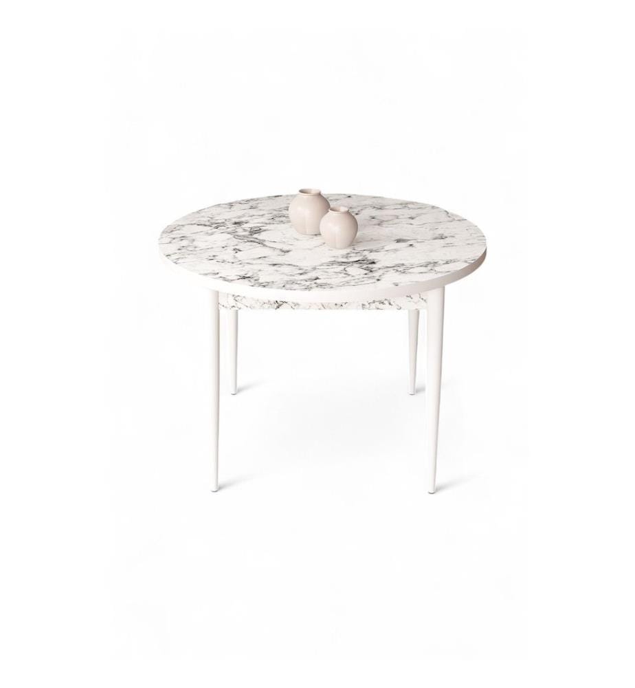Table de salle à manger, marbre blanc, blanc, 100 % panneau de particules