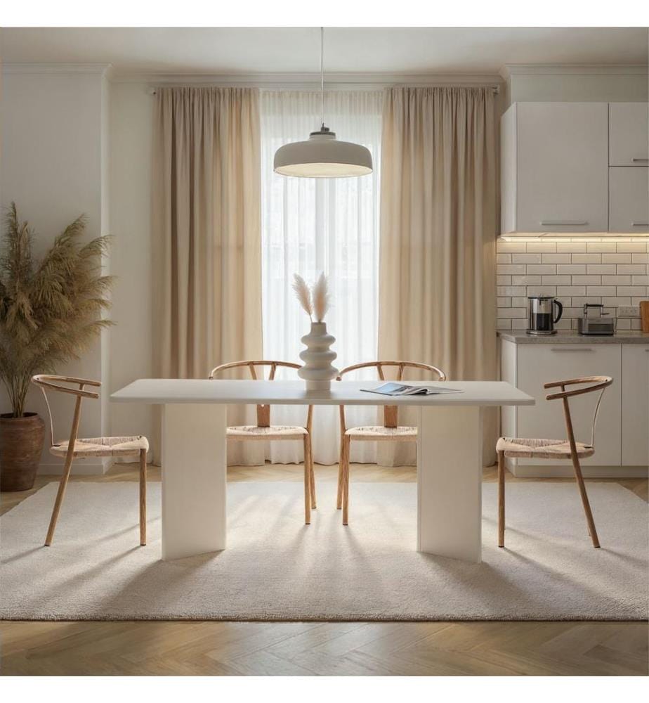 Table de salle à manger, bois blanc, 100 % panneau de particules mélaminé