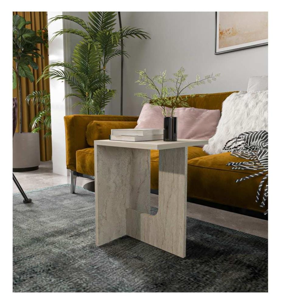 Table d'appoint, travertin, 100 % panneau de particules mélaminé