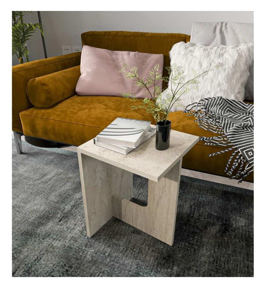 Table d'appoint, travertin, 100 % panneau de particules mélaminé