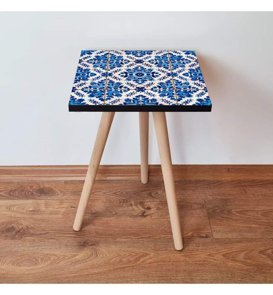 Tavolino laterale, blu, blu navy, bianco, 100% MDF