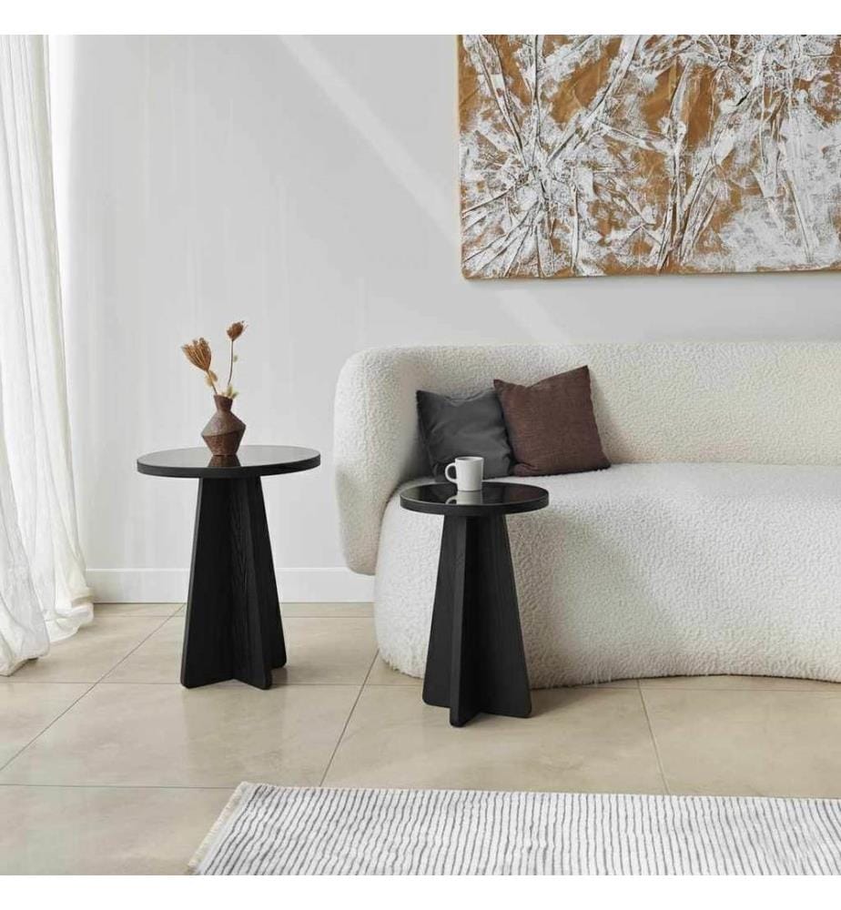 Side Table Set, Black, Bronze, 100% MELAMINE COATED CHIPBOARD