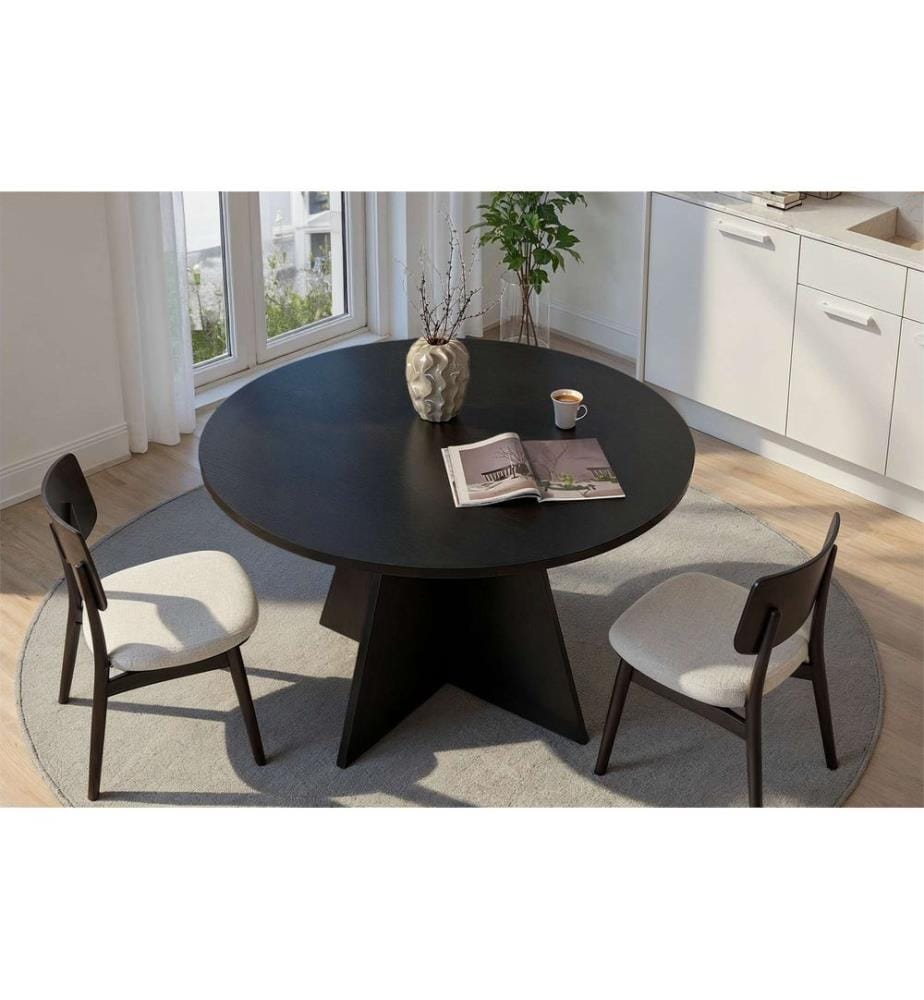 Table de salle à manger, bois, noir, 100 % panneau de particules mélaminé