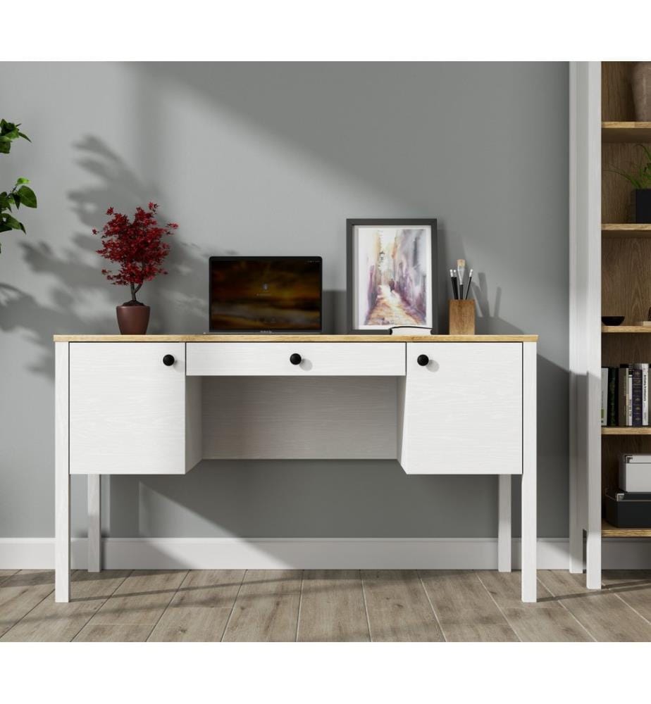 Bureau, bois, blanc, 100 % panneau de particules mélaminé