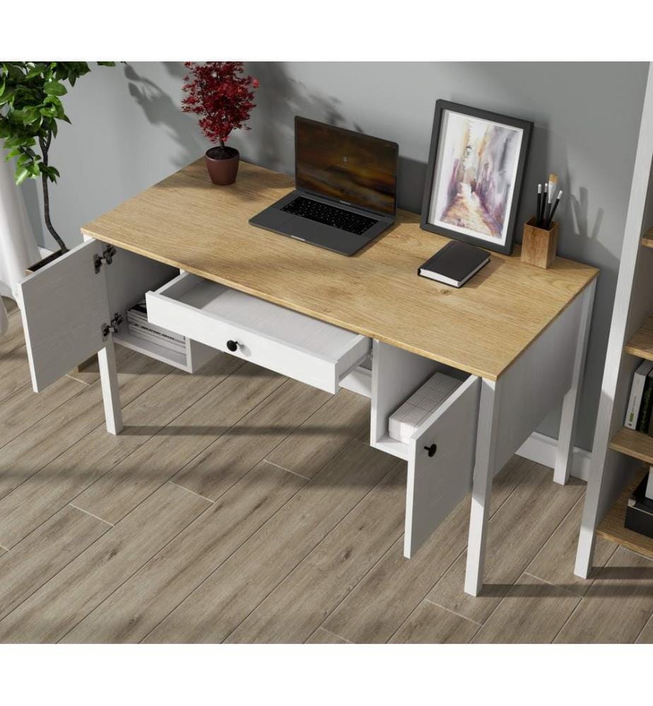 Bureau, bois, blanc, 100 % panneau de particules mélaminé