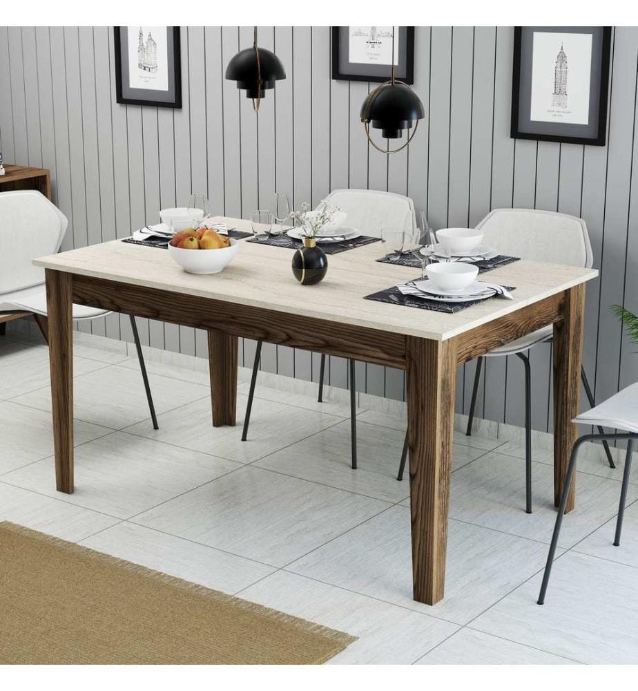 Table de salle à manger, noyer, travertin, 100 % panneau de particules mélaminé