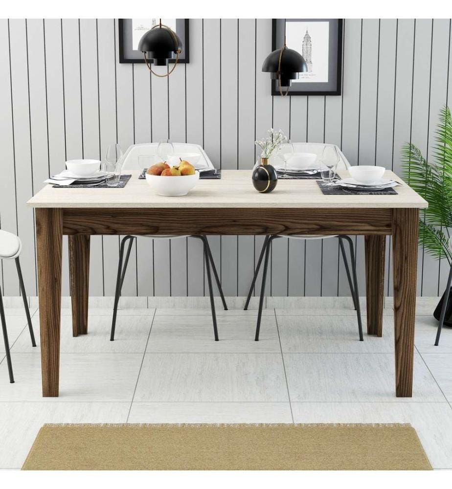 Table de salle à manger, noyer, travertin, 100 % panneau de particules mélaminé
