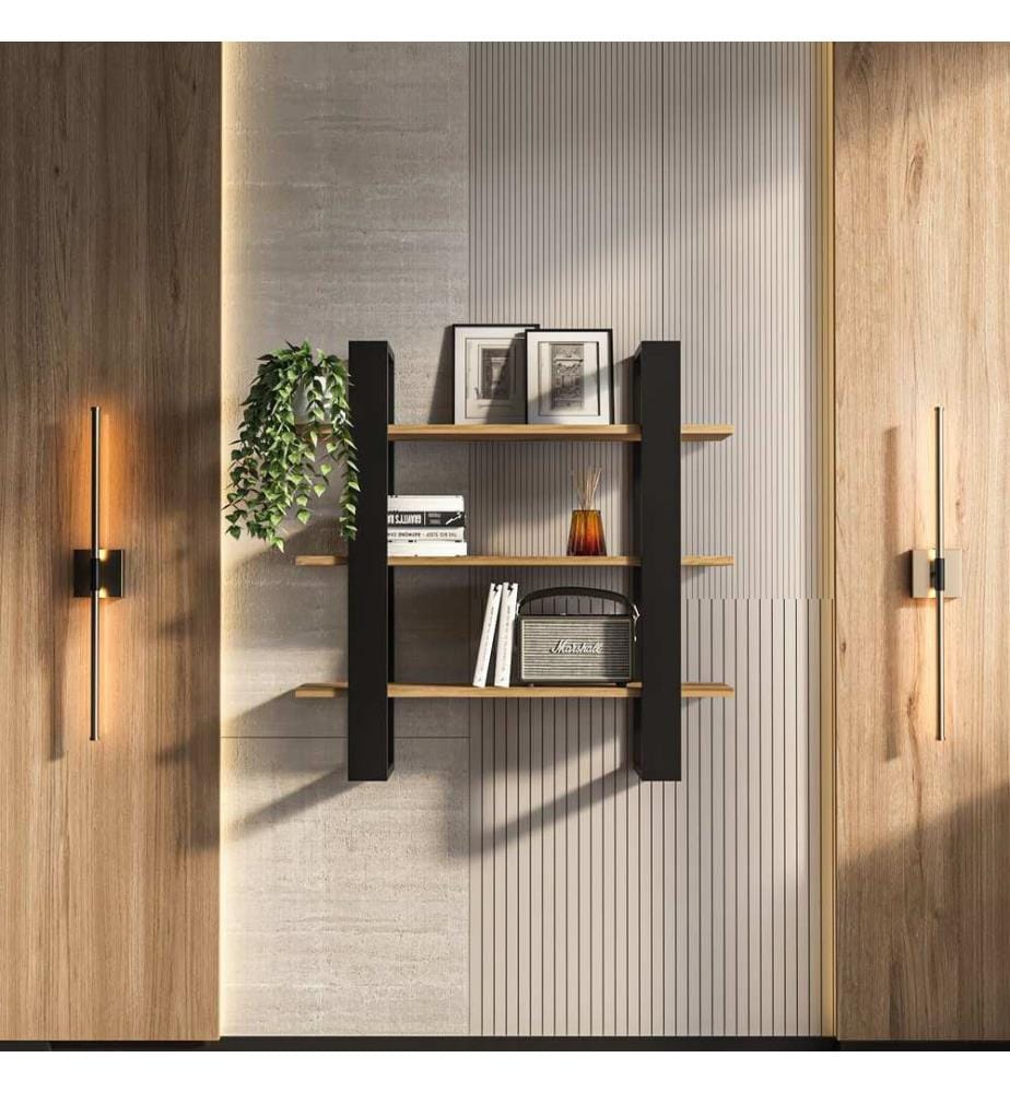 Étagère murale, noir, chêne Oud, 100 % panneau de particules mélaminé