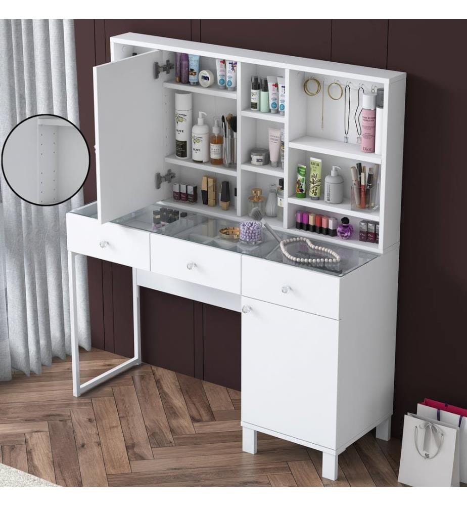 Coiffeuse, blanc, 100 % panneau de particules de qualité E1 recouvert de mélamine