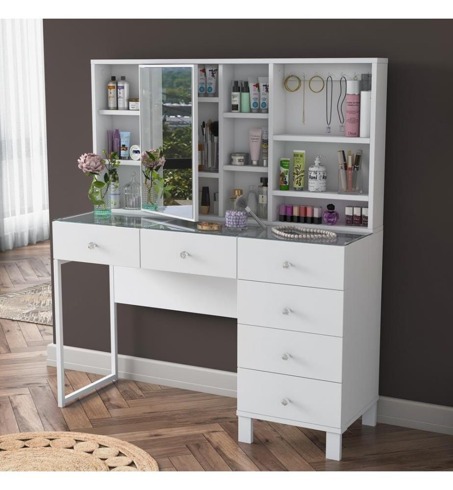 Coiffeuse, blanc, 100 % panneau de particules de qualité E1 recouvert de mélamine