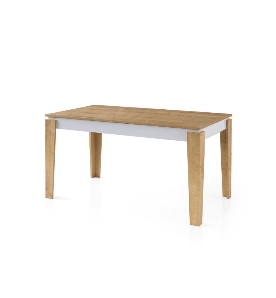 Table de salle à manger extensible, chêne, blanc, 100 % panneau de particules mélaminé