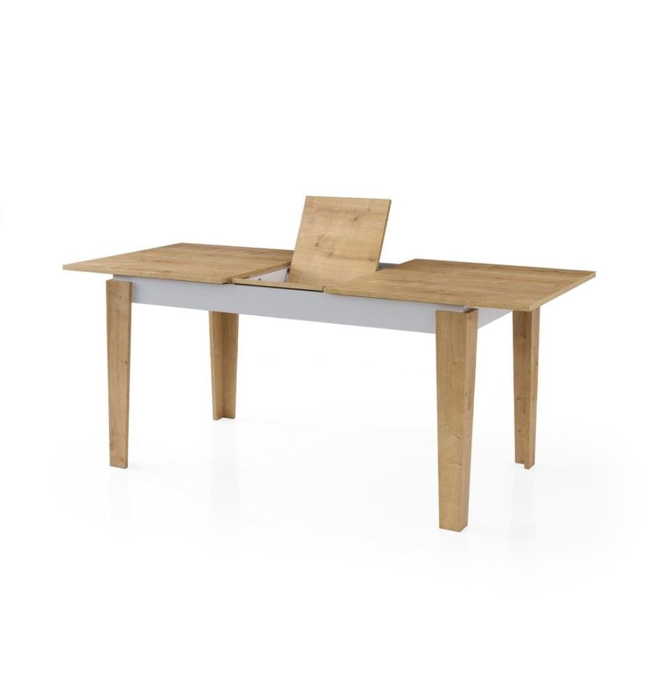 Table de salle à manger extensible, chêne, blanc, 100 % panneau de particules mélaminé