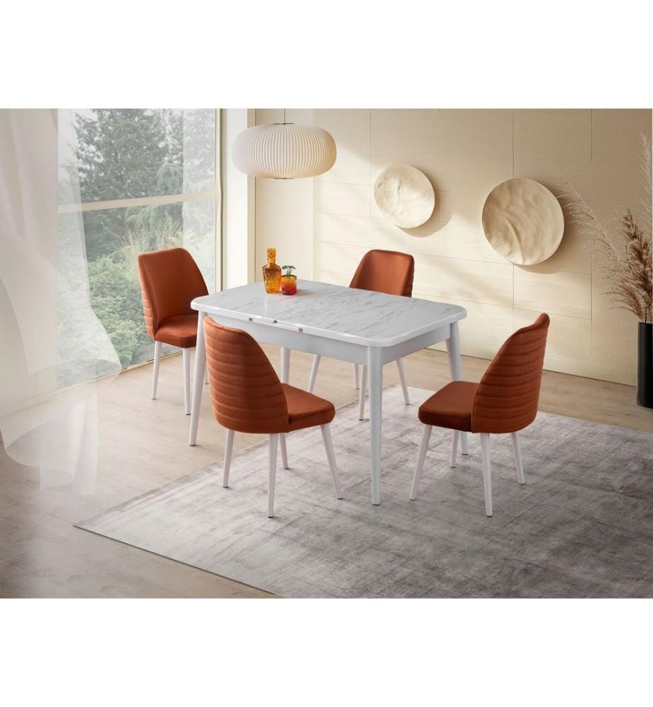 Table de salle à manger extensible, blanc, 100 % panneau de fibres mélaminé