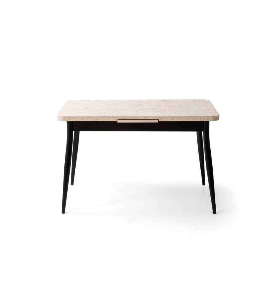 Table de salle à manger extensible, travertin, noir, 100 % panneau de particules mélaminé