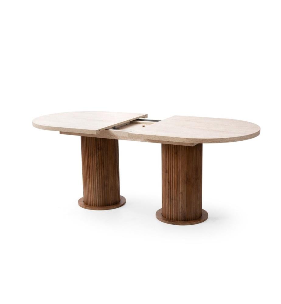 Table de salle à manger extensible, travertin, noyer, 100 % panneau de particules mélaminé