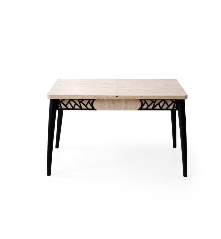 Table de salle à manger extensible, travertin, noir, 100 % panneau de particules mélaminé