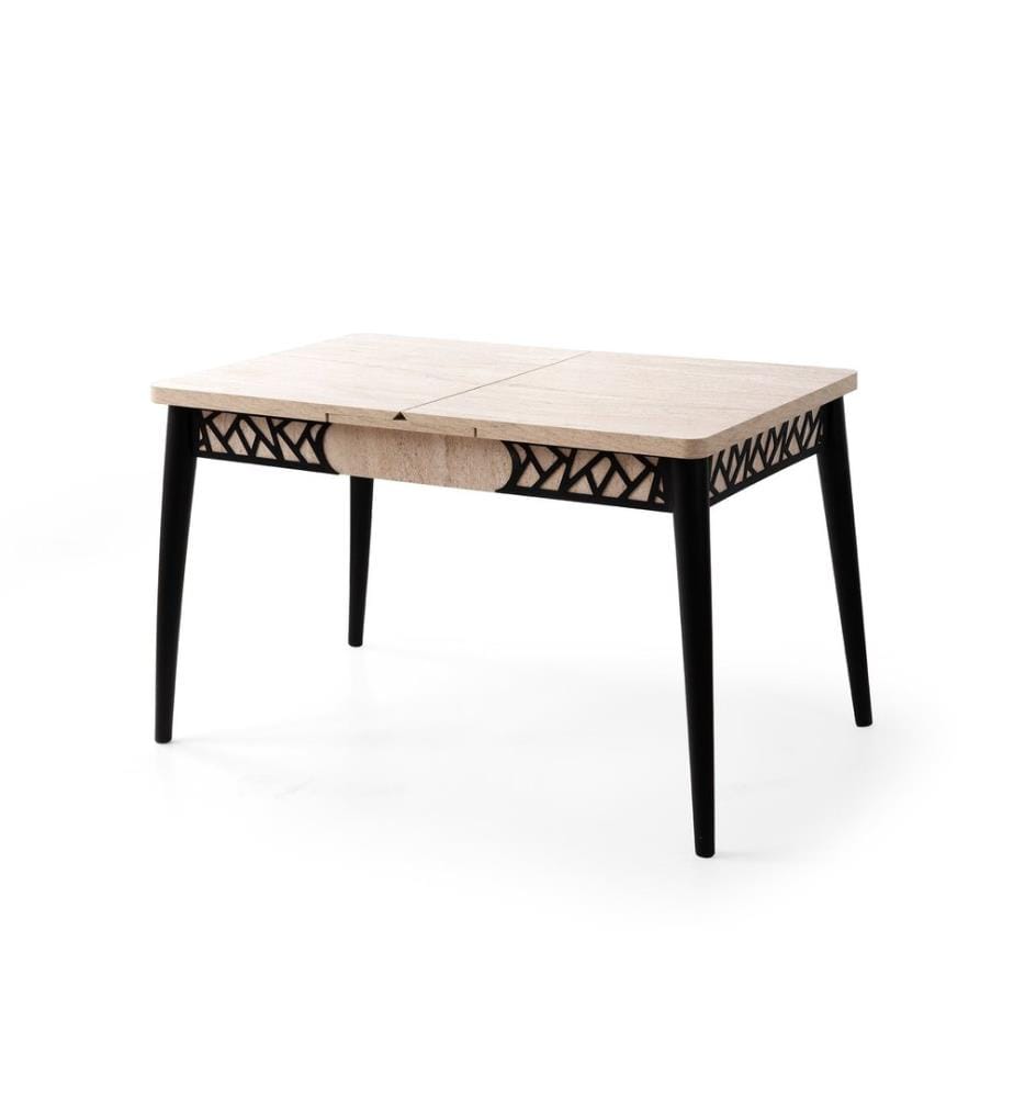 Table de salle à manger extensible, travertin, noir, 100 % panneau de particules mélaminé
