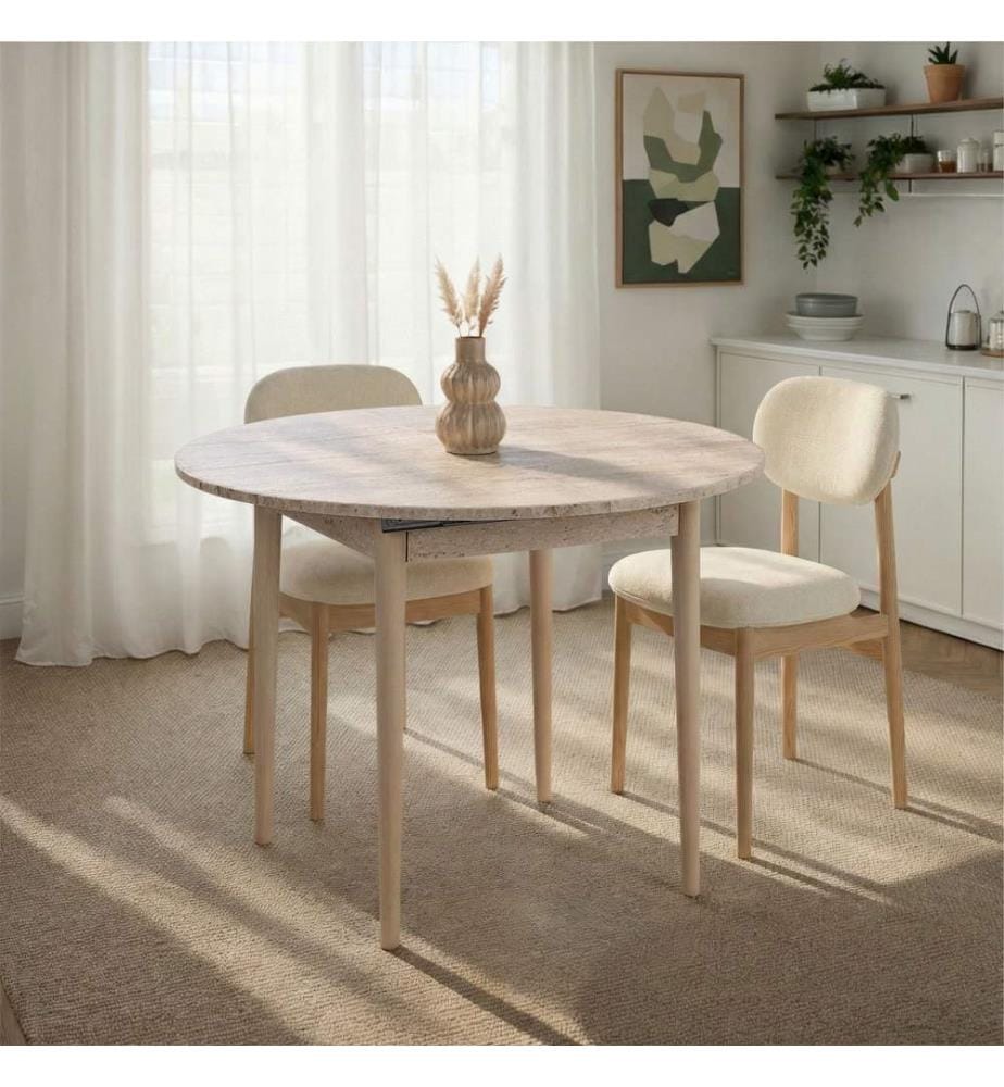 Table de salle à manger extensible, travertin, chêne, 100 % panneau de particules mélaminé