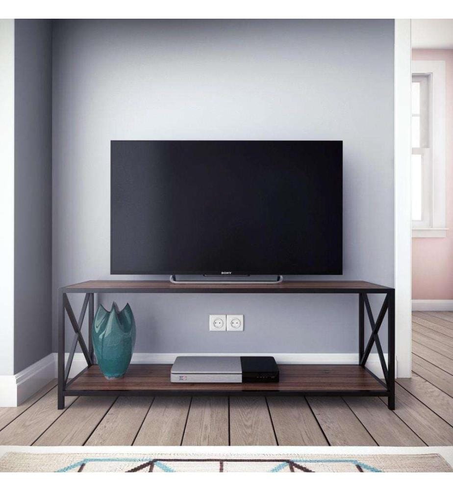 Élément TV, noyer, noir, panneau de particules mélaminé