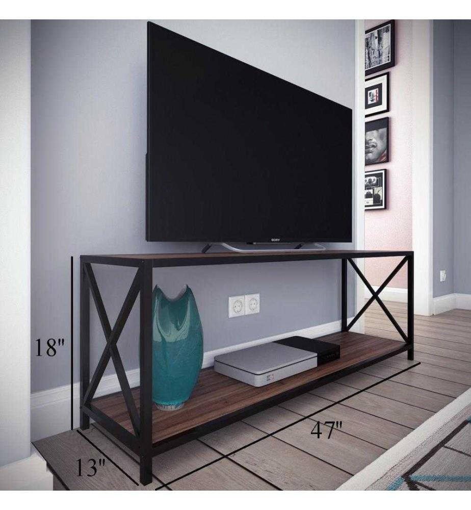 Élément TV, noyer, noir, panneau de particules mélaminé