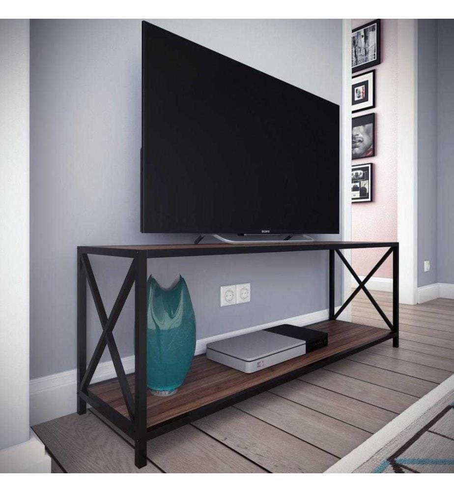 Élément TV, noyer, noir, panneau de particules mélaminé