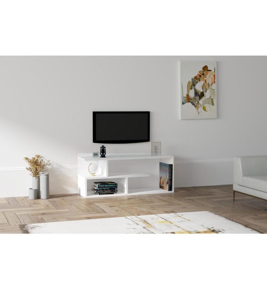 Élément TV, blanc, panneau de particules mélaminé