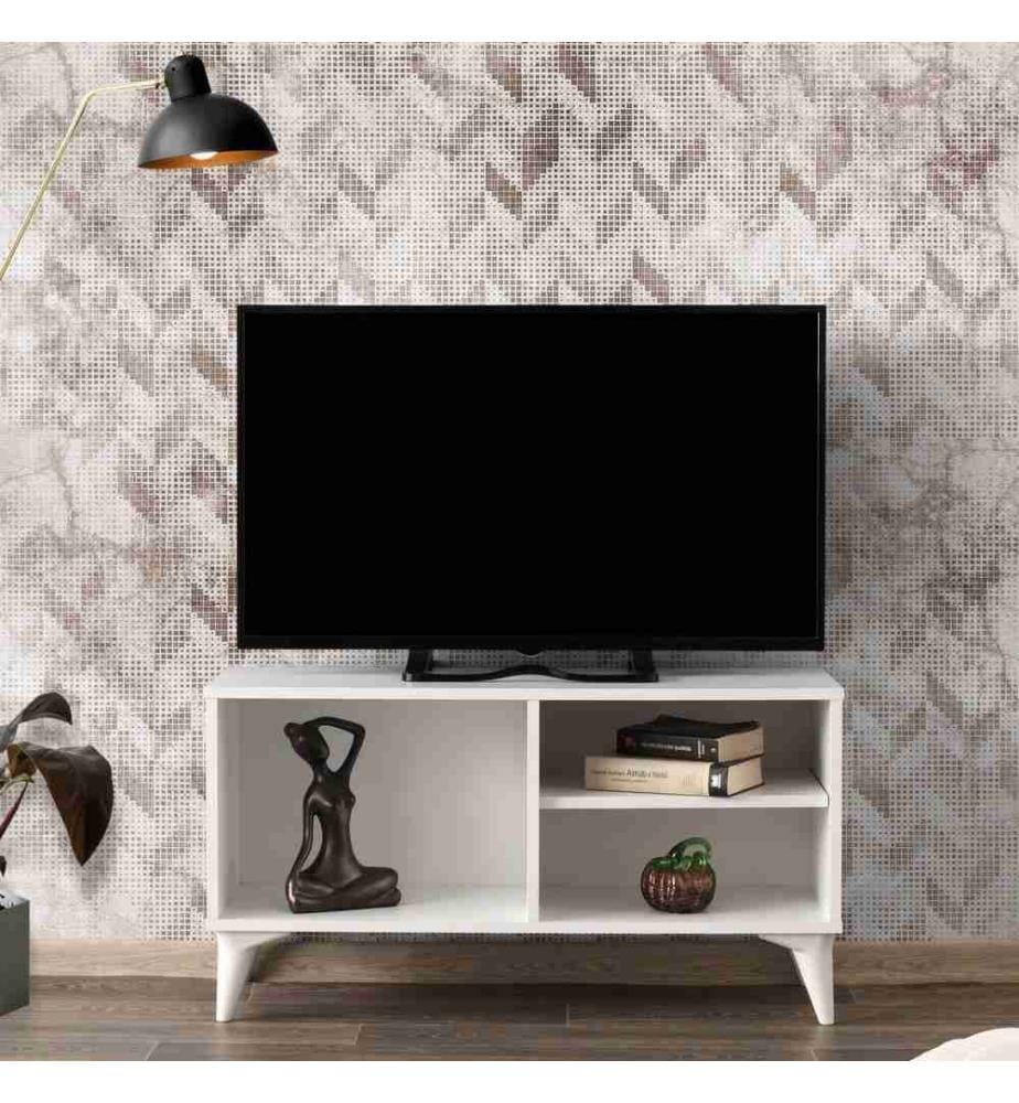 Élément TV, blanc, panneau de particules mélaminé