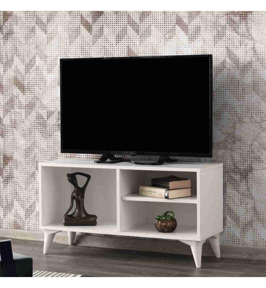 Élément TV, blanc, panneau de particules mélaminé
