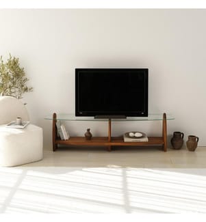 TV-Ständer, Kastanie, transparent, 100 % Sicherheitsglas, Gestell: 100 % Massivholz