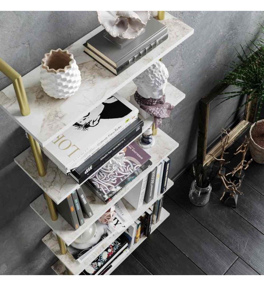 Bibliothèque, blanc, or, panneau de particules mélaminé