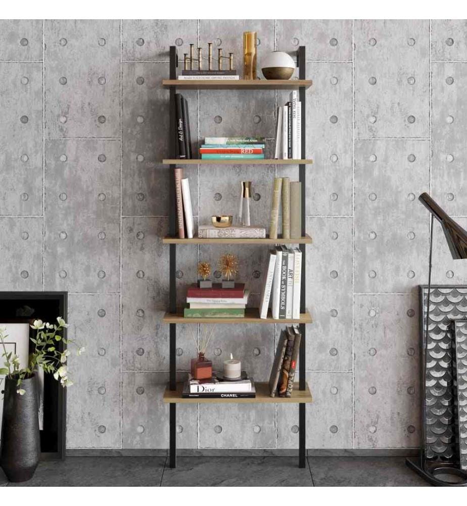 Bücherregal, Nussbaum, Schwarz, Melaminbeschichtete Spanplatte