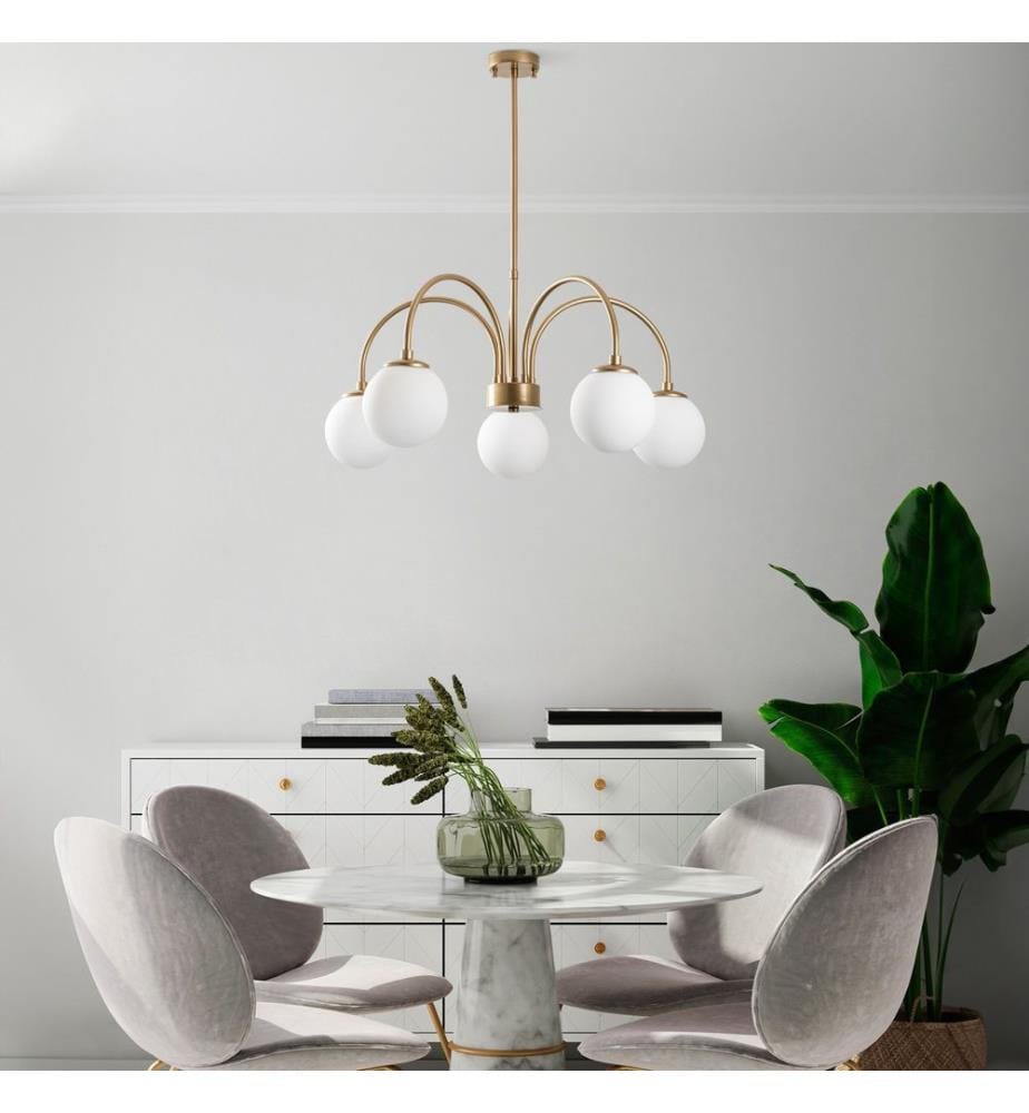 Kronleuchter, Gold, Metallkörper, Glaskappen