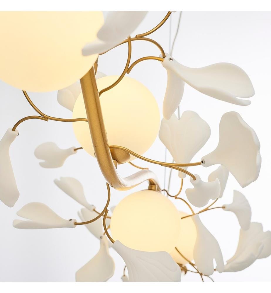 Kronleuchter, Gold, Weiss, Metallkörper, Opalglaskappe