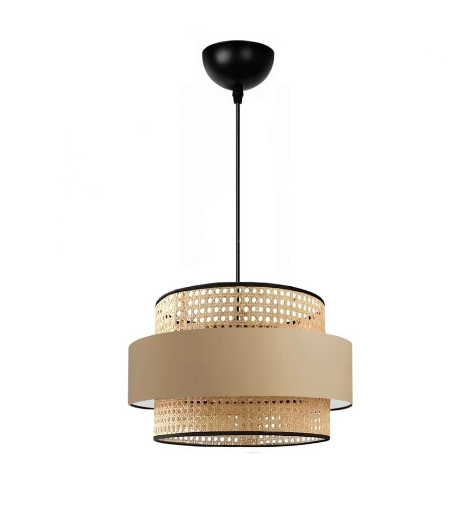 Kronleuchter, Beige, Rattan-Kappe
