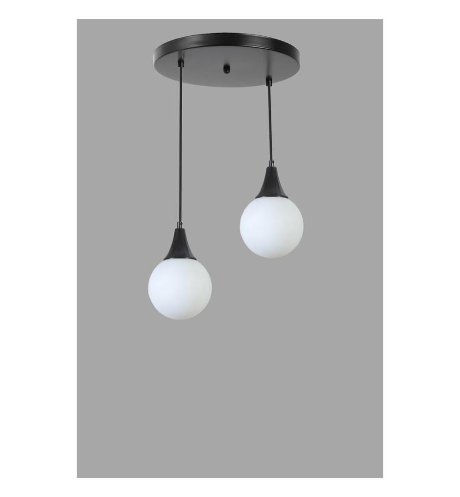 Lustre, noir, blanc, corps en métal, abat-jour en verre