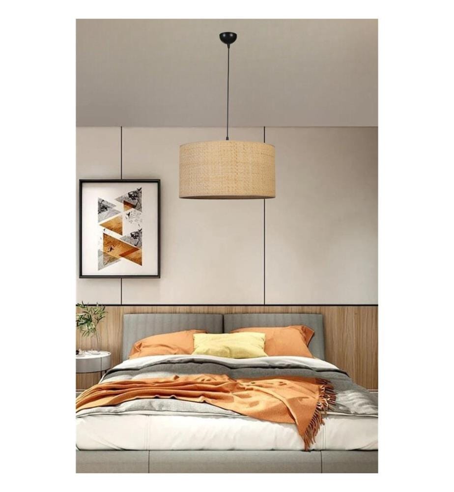 Kronleuchter, Gold, Schwarz, Beige, Metallkörper, Bambuskappe