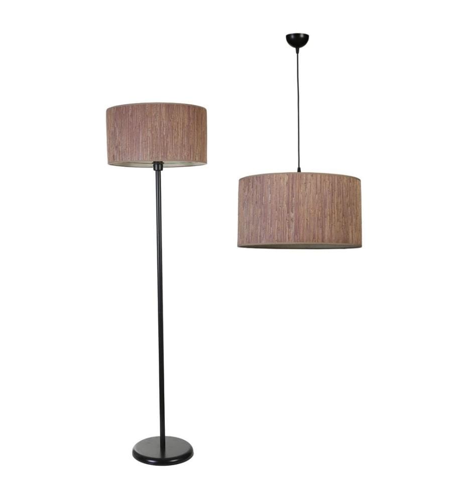 Kronleuchter & Stehlampe Set, Rosa, Metallkörper, Stoffkappe